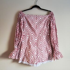 Alexis White and Red Printed Off-Shoulder Romper